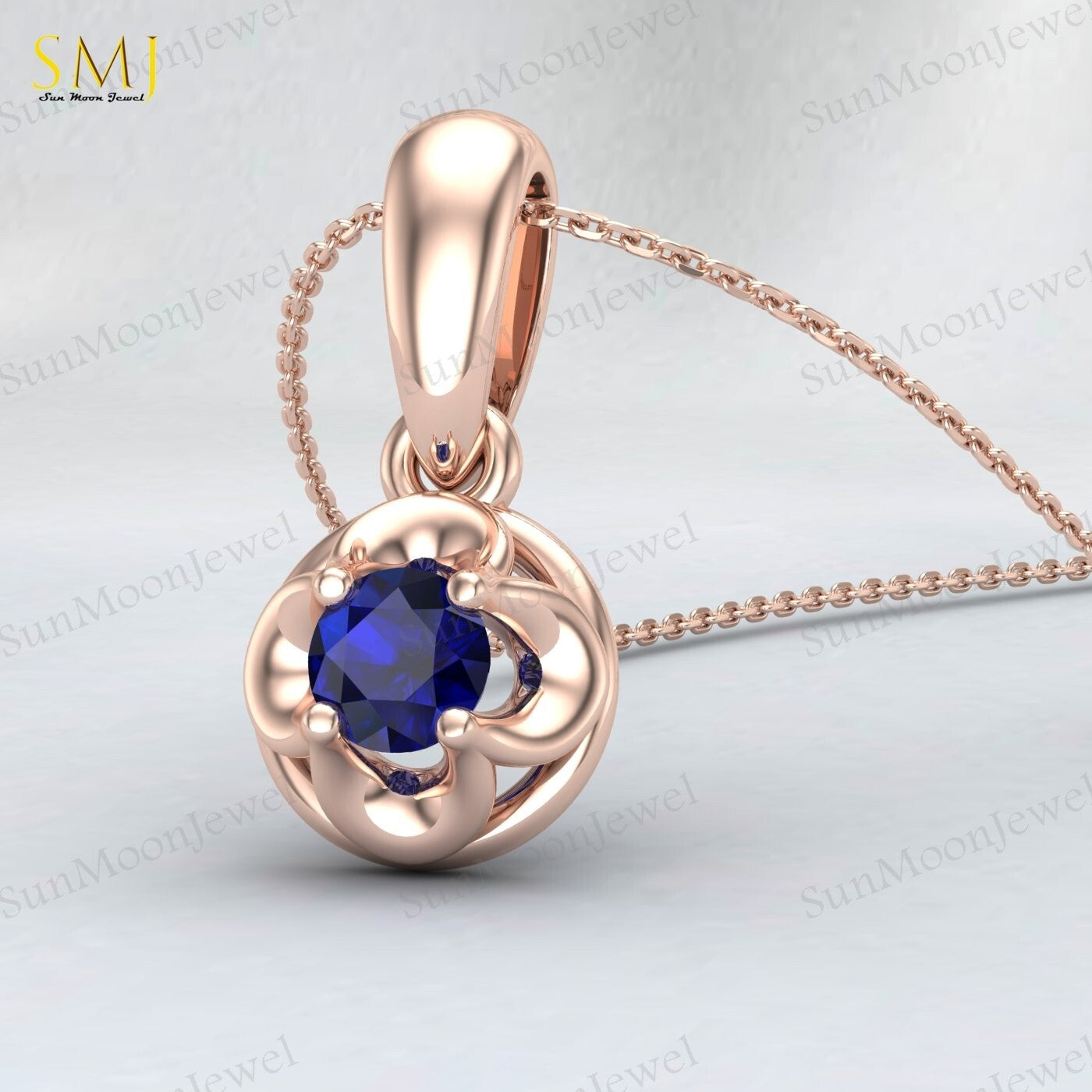 Lab Created Blue Sapphire Necklace Sepetember Birthstone 925silver Gift For Love