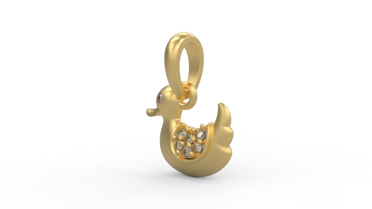 Cute Duck Brass Pendant Necklace Animal Lover Charm Gift Baby CZ Baby Pendant