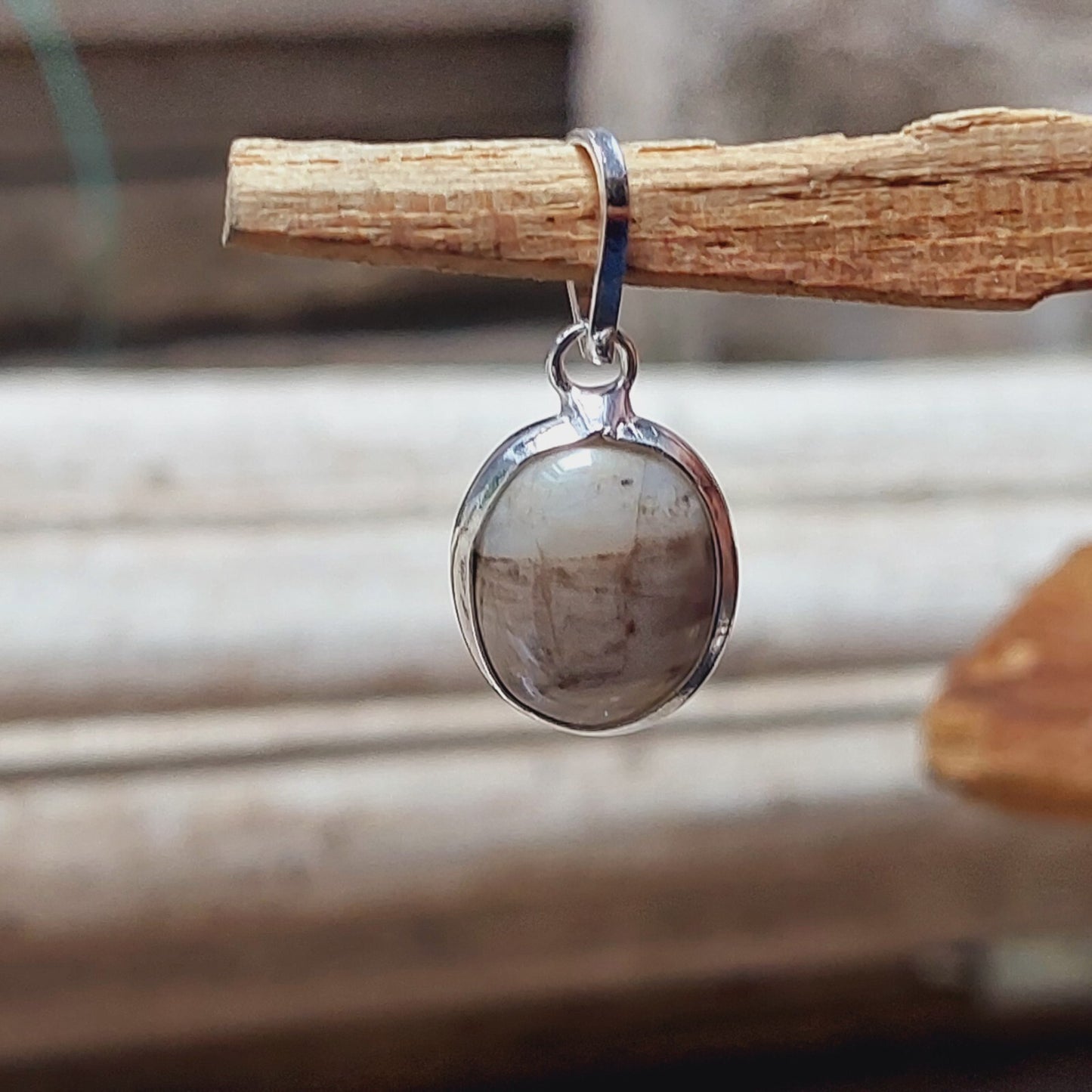 Gray White Agate Pendant Necklace 925 Sterling Silver Pendant Birthday Gift