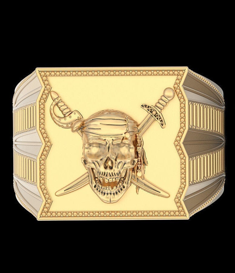 Gothic Pirate Skull Sword Cross Ring Brass Biker Vintage Men Jewelry Gift US5~15