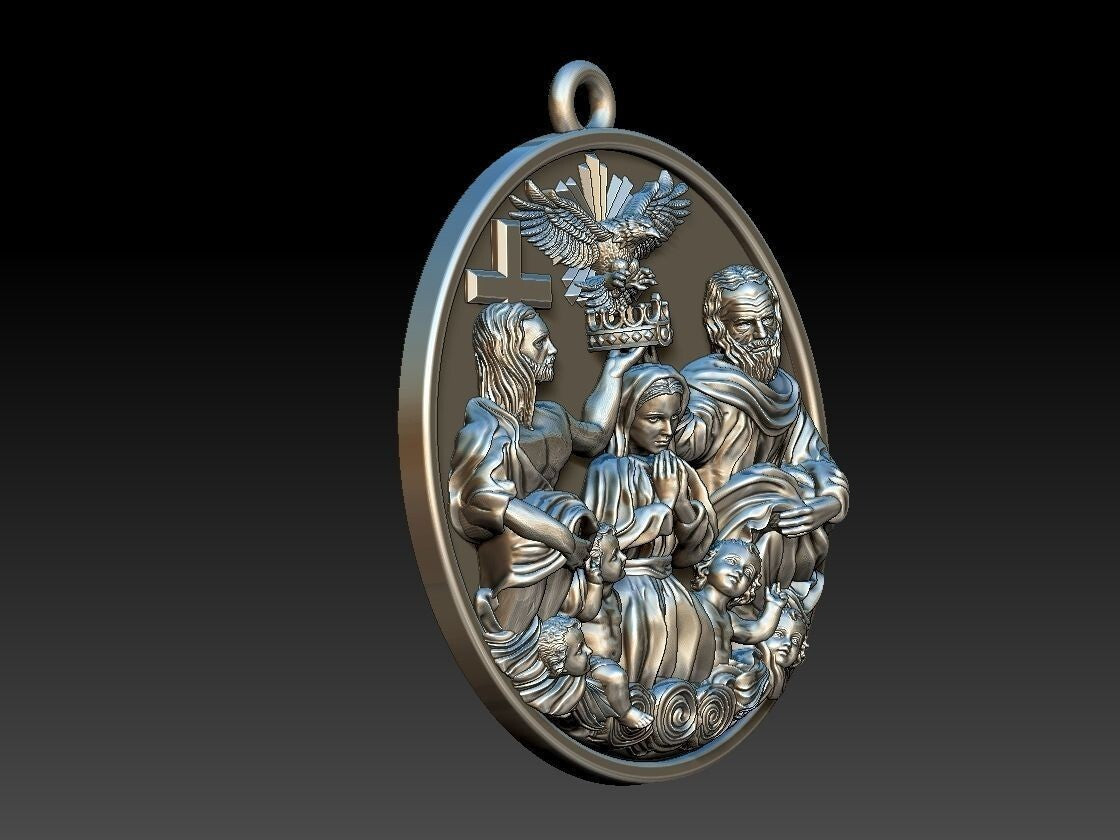 Silver Holy Family Cross Pendant Holy Necklace Handmade Gift Women Baby Family