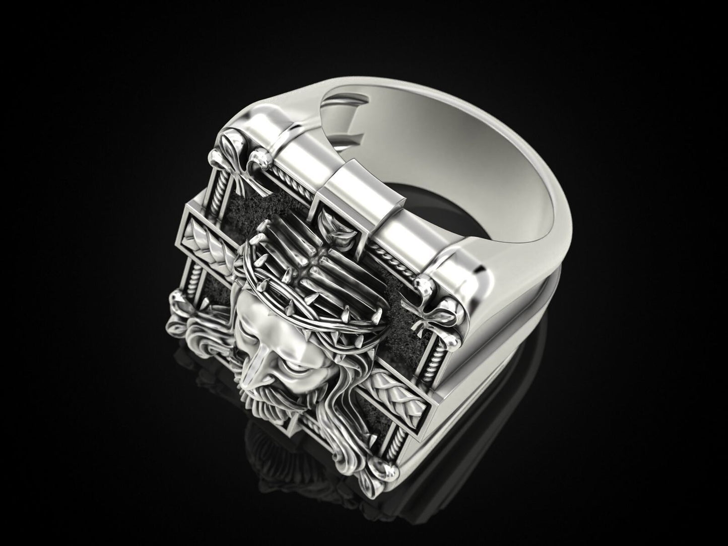 Silver Jesus Christ Cross Ring Religious Jewelry for Men Women US 5-15 Christian