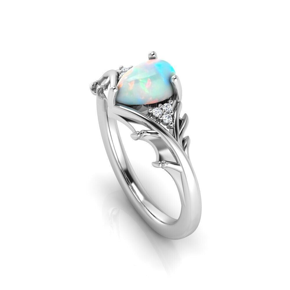Fire Opal Pear Cut Halo Engagement CZ Ring US5~15 Silver Handmade Jewelry Gift