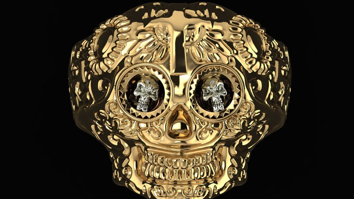 Punk Brass Day of the Dead Skull Ring Gothic Cross Biker Trend Style Ring US5~15