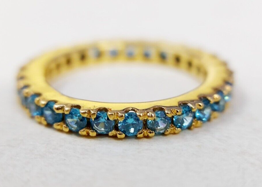 Natural Blue Topaz Ring Gemstone Wedding Eternity Band 925 Silver Jewelry Us5~15