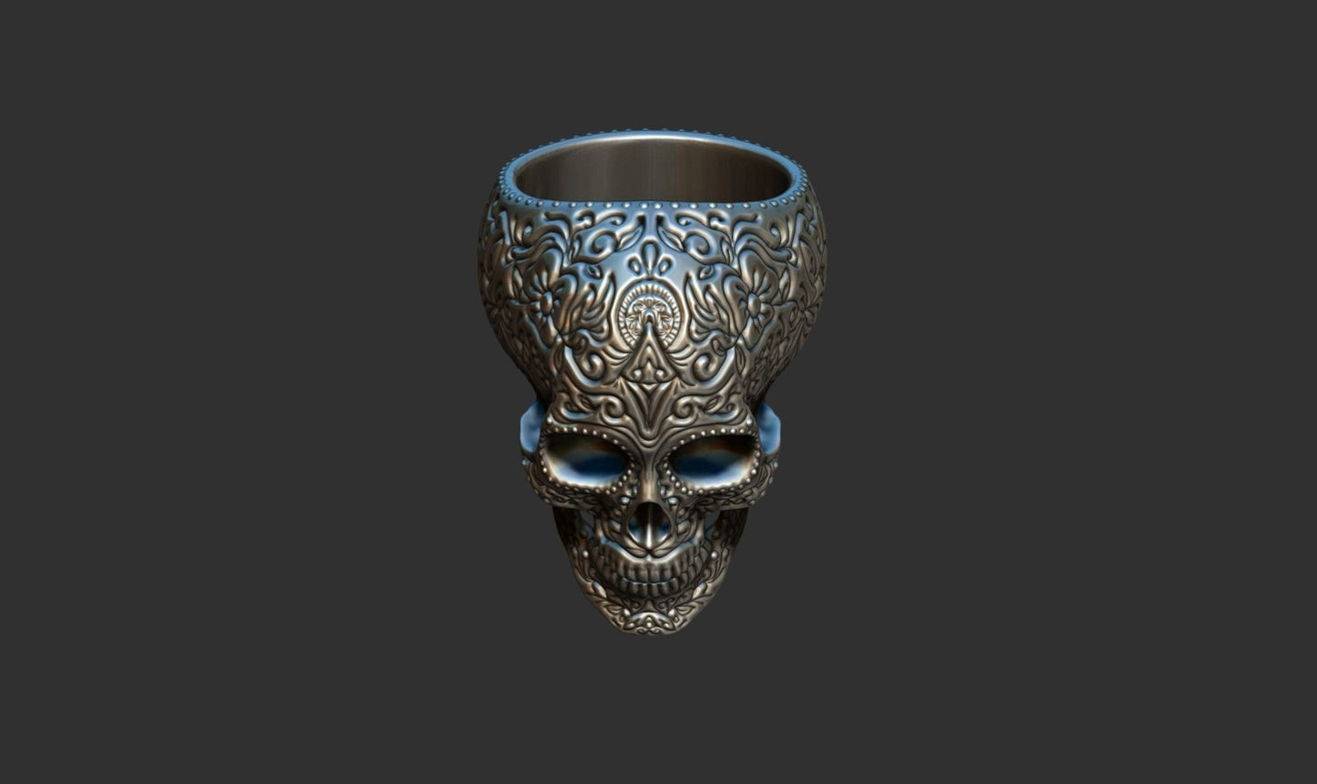 925 Silver Mexican Skull Ring Gothic Biker Unique Skull Head Rings For Men Women