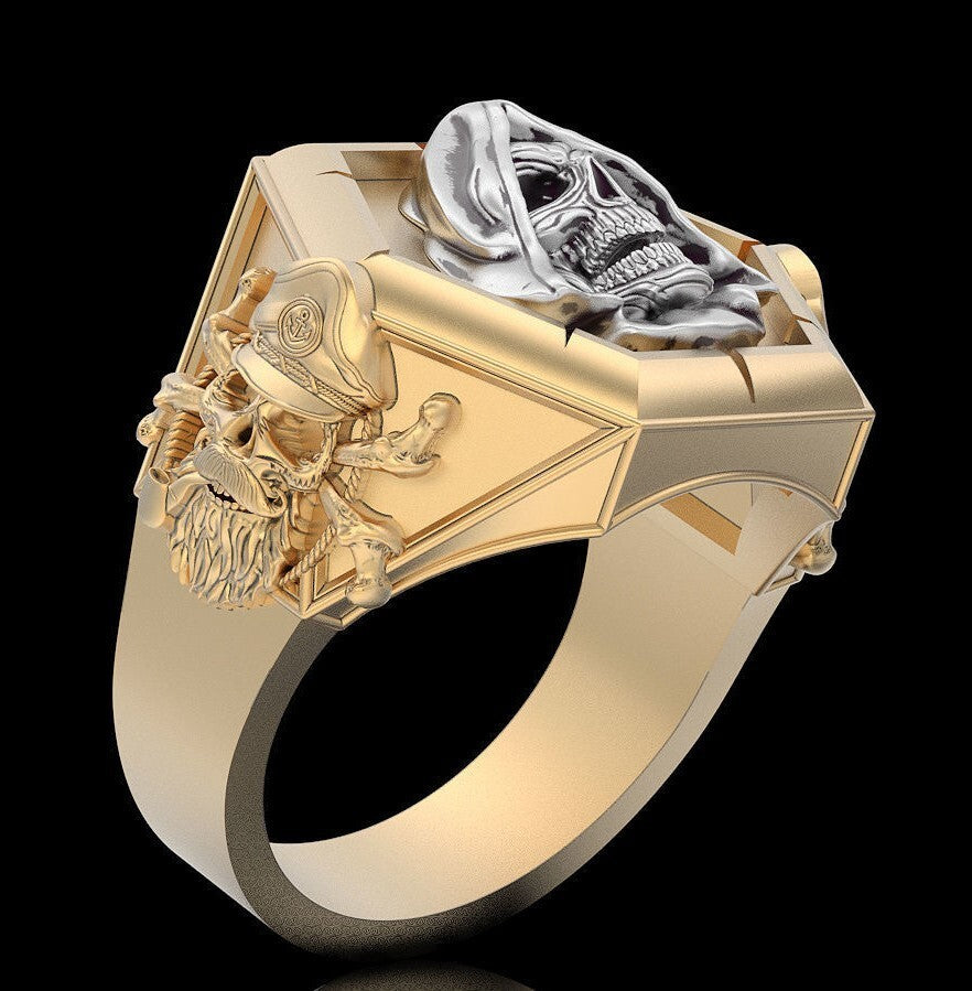Vintage Gothic Horror Skull Ring Brass Punk Biker Men Halloween Gift Men US5~15