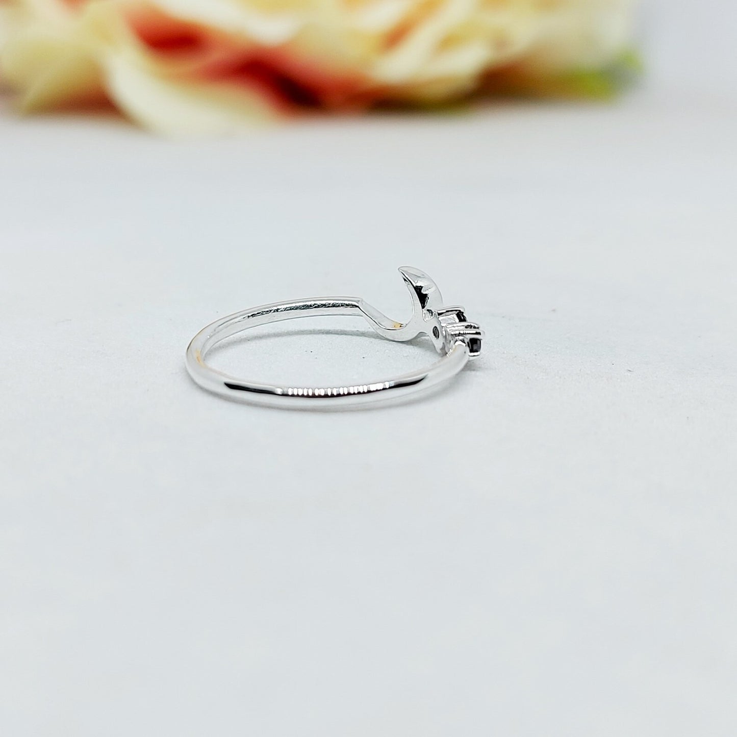 Black Onyx Moon Ring Elegant Handmade Celestial Gift Ring US5~15 Dainty Look