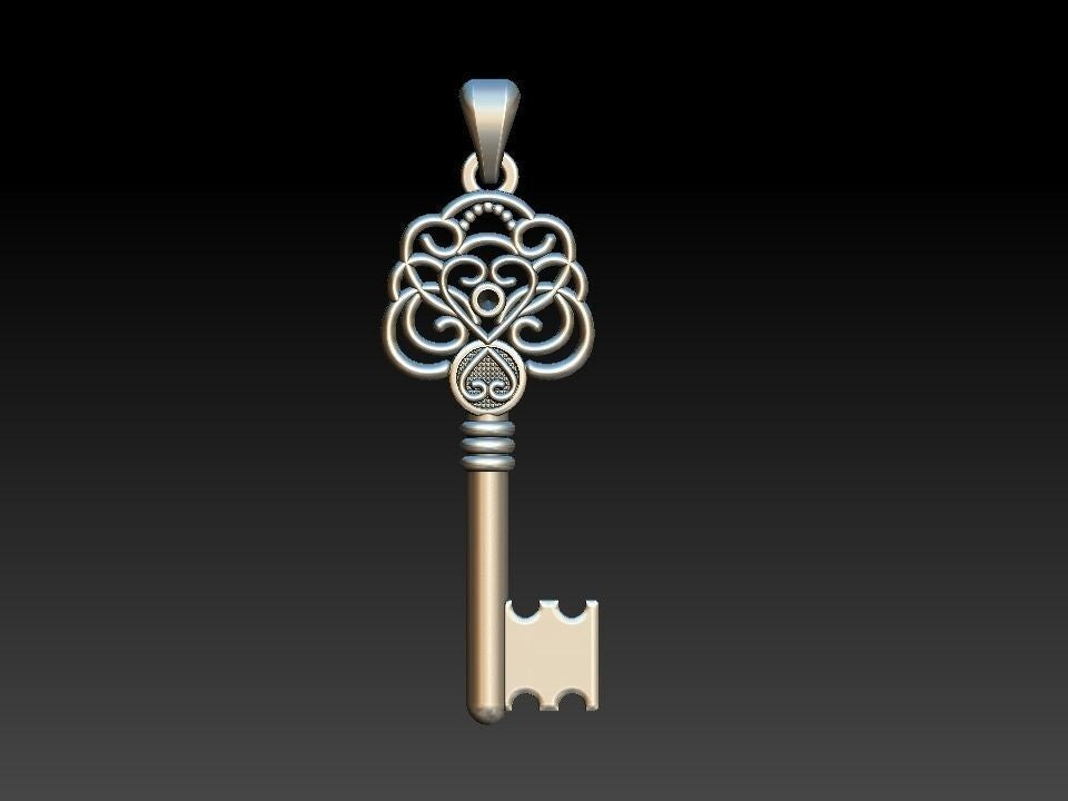 Silver Heart Key Pendant Necklace Gift for Her Handmade Key Jewelry Women Men