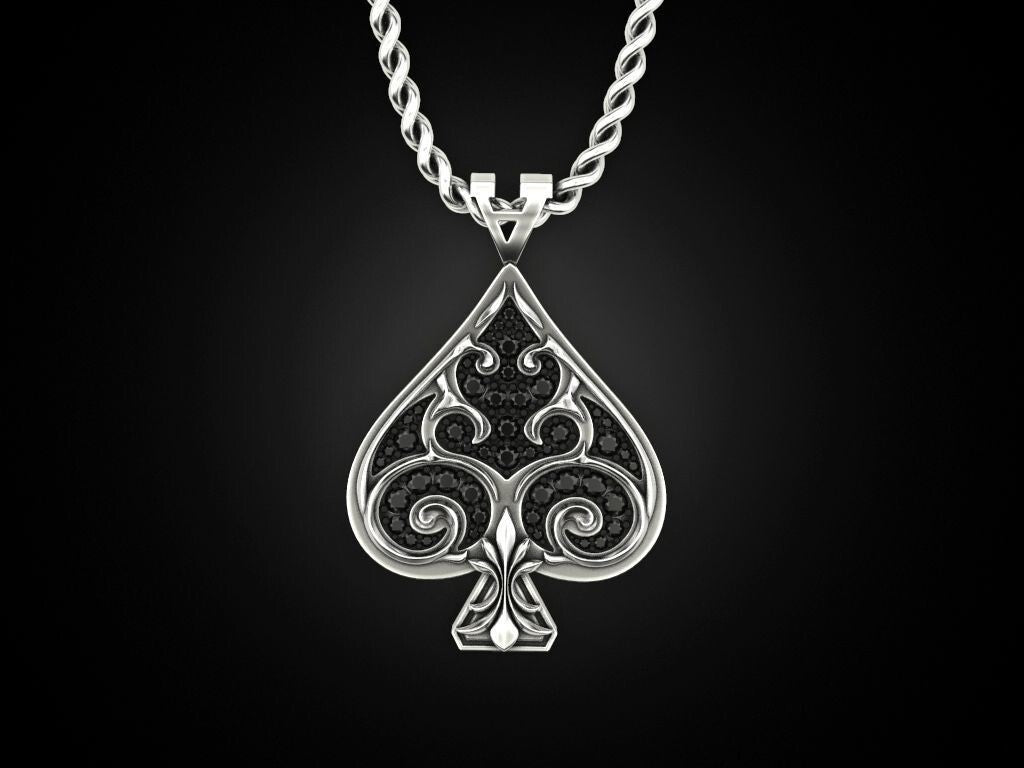 Silver Ace of Spades Poker Pendant Gift For Men and Women Playing Card Necklace