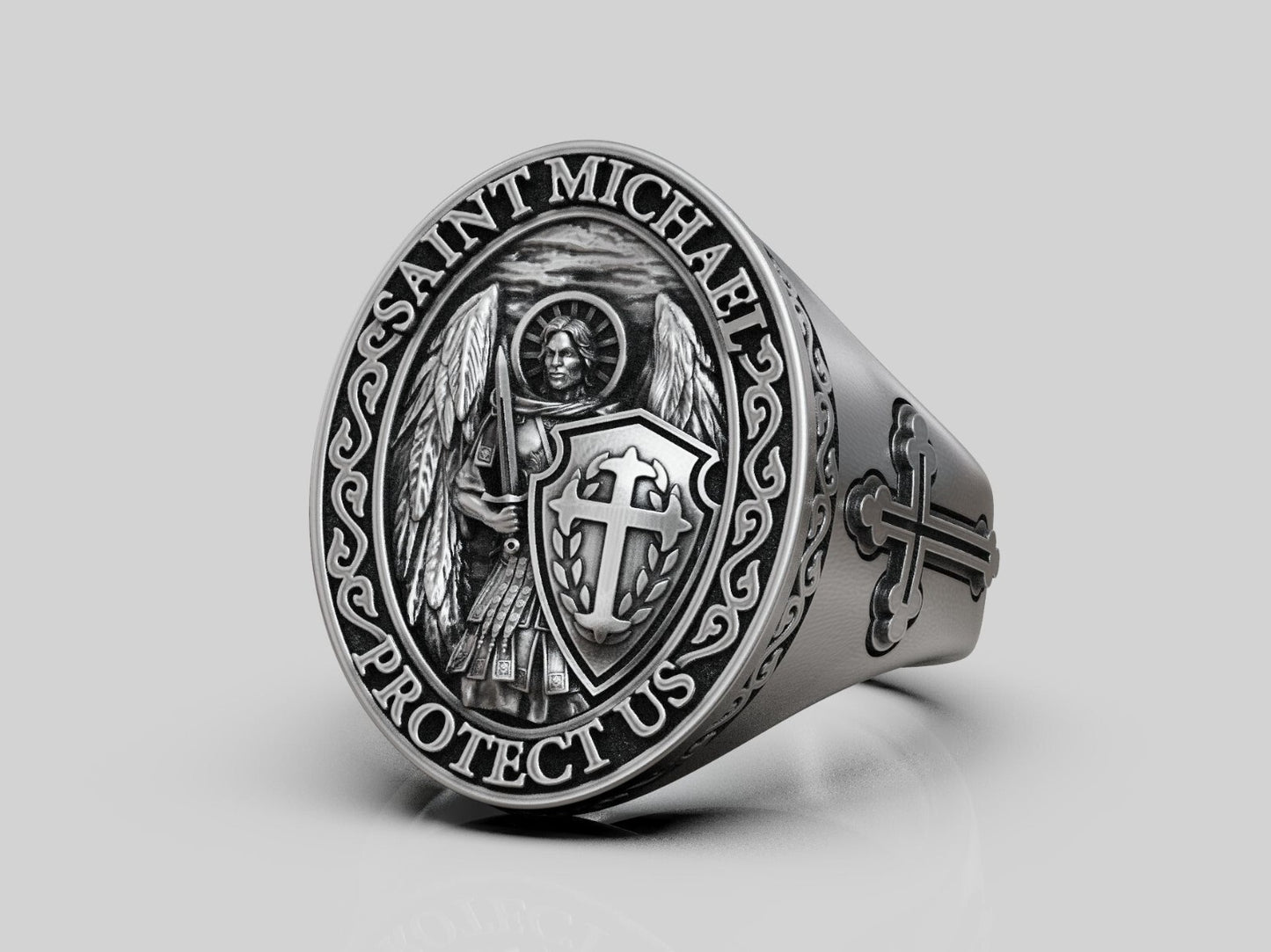 Saint Michael Archangel Ring Silver Signet Religious Ring Gift For Men US5~15