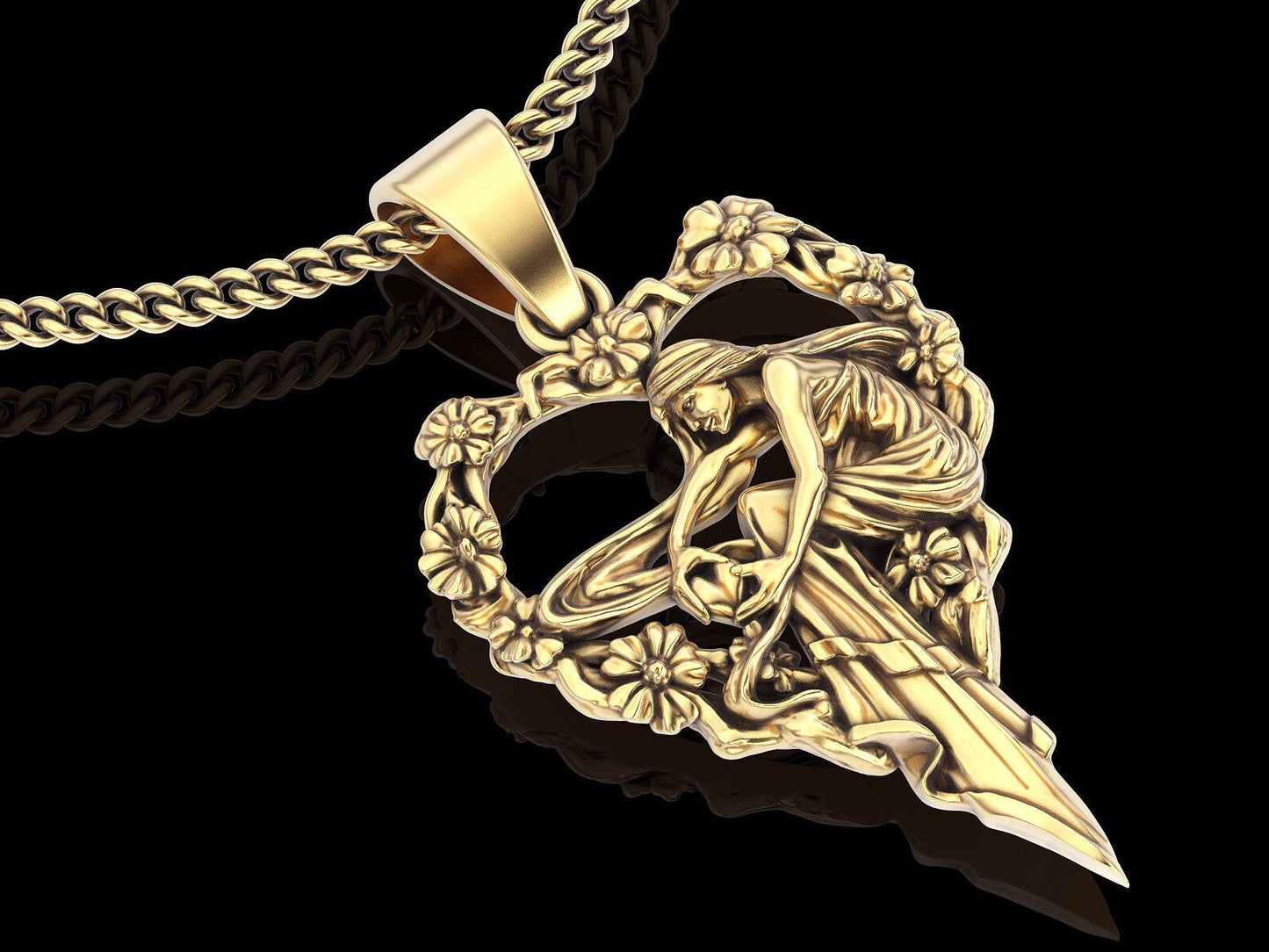 Women Heart Flower Brass Pendant Charm Necklace Viking Goddess Jewelry Gift Wife