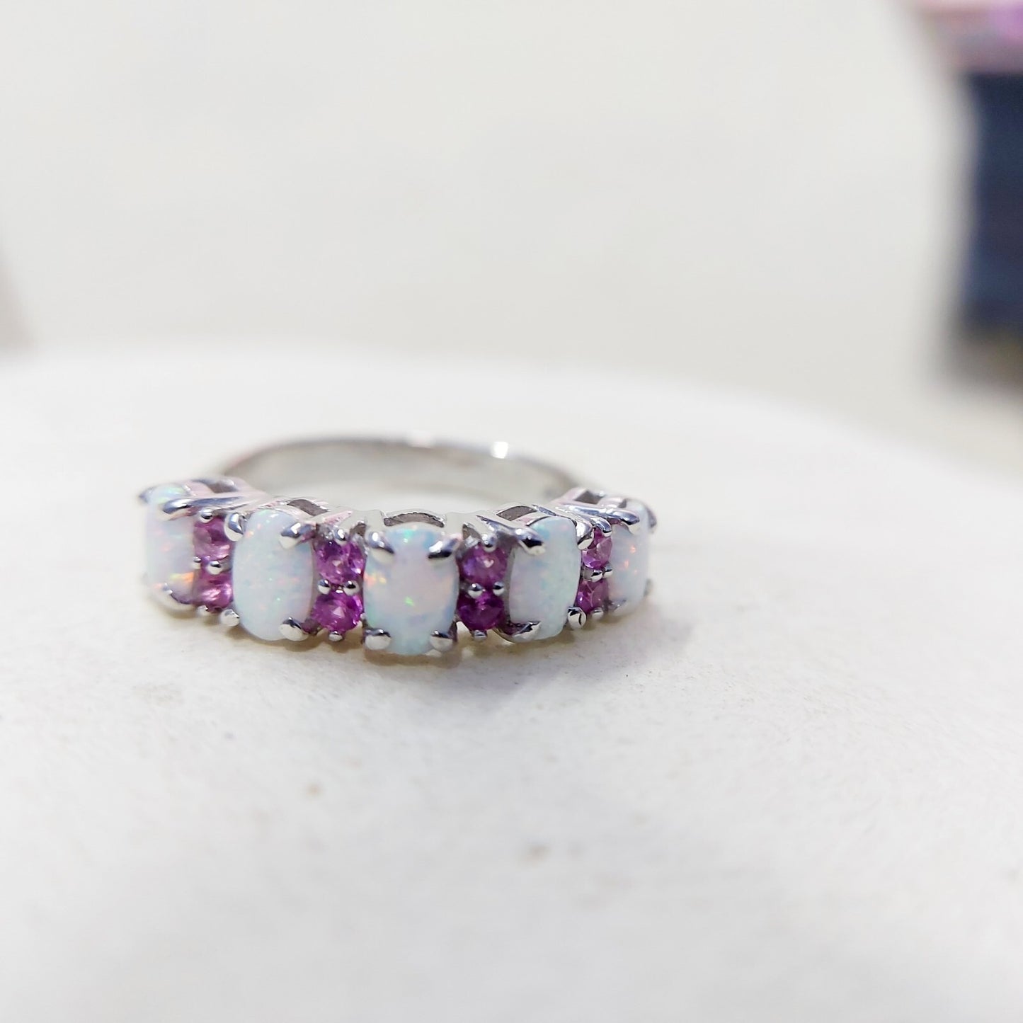 Eternity Opal Ruby Ring Silver Fire Opal Handmade Engagement Gift Ring Us5~15