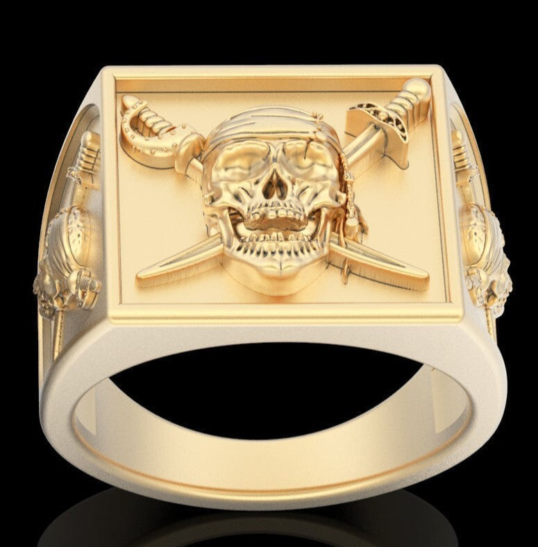 Gothic Brass Pirate Skull Ring Biker Men’s Handcrafted Bold Skull Jewelry US5~15