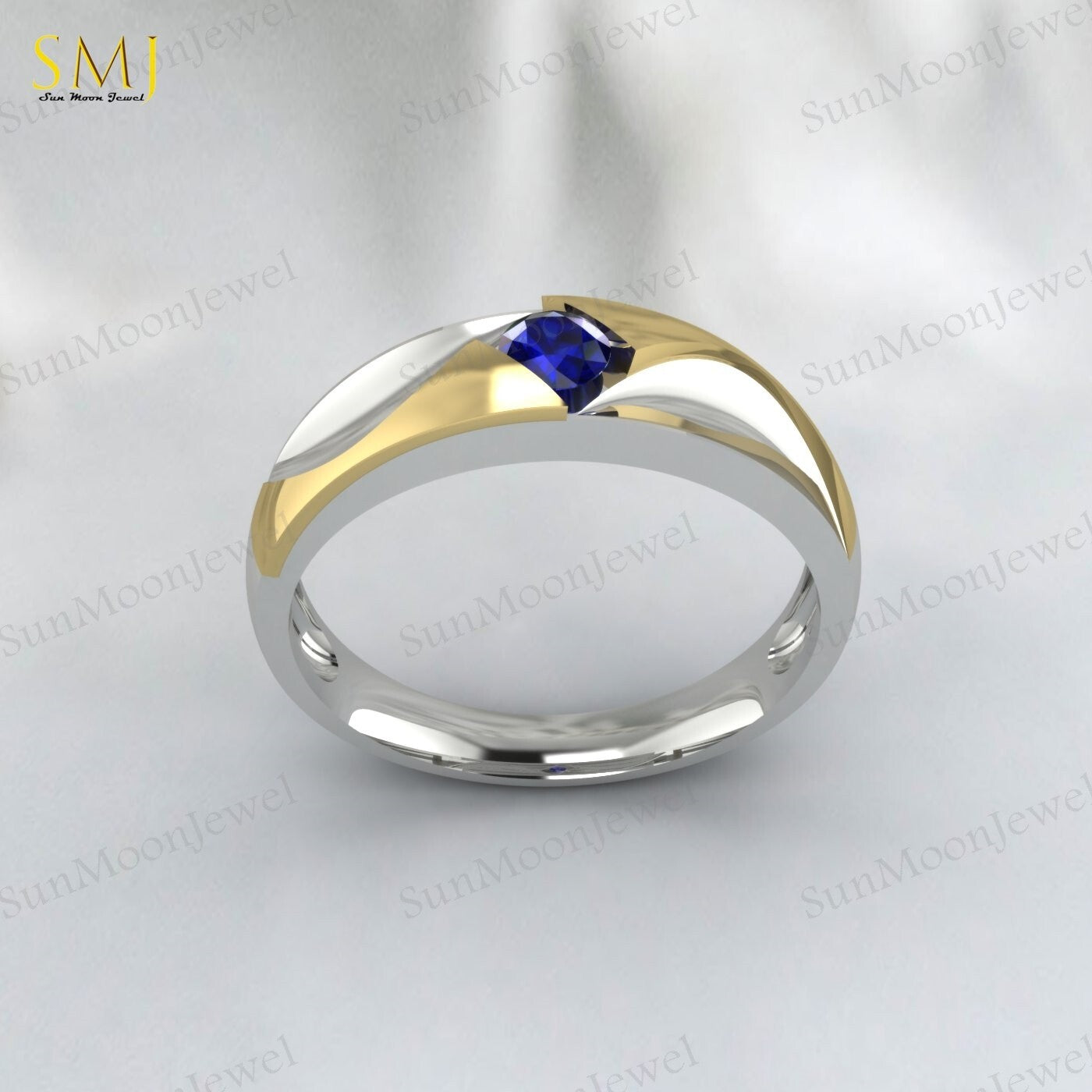 Two Tone Engagement Rings For Couples Lab Created Blue Sapphire Rings 925 Silver