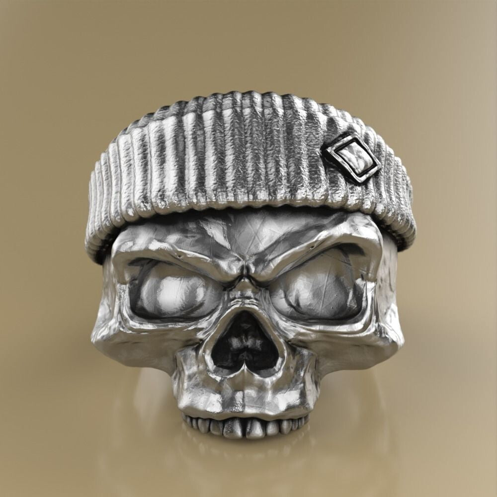 Skull Top Hat Biker Ring Silver Goth Punk Handmade Guitar Player Skull US5~15