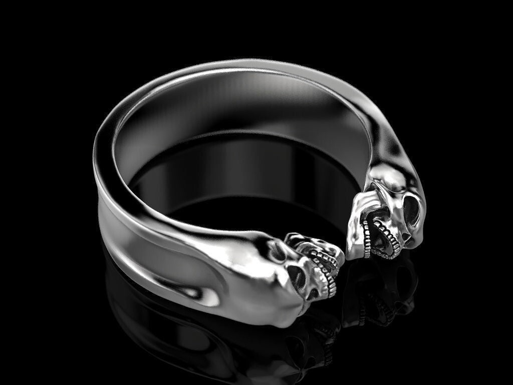925 Argentium Silver Gemini Skull Ring Gothic Men's Biker Gorgeous Ring US5~15