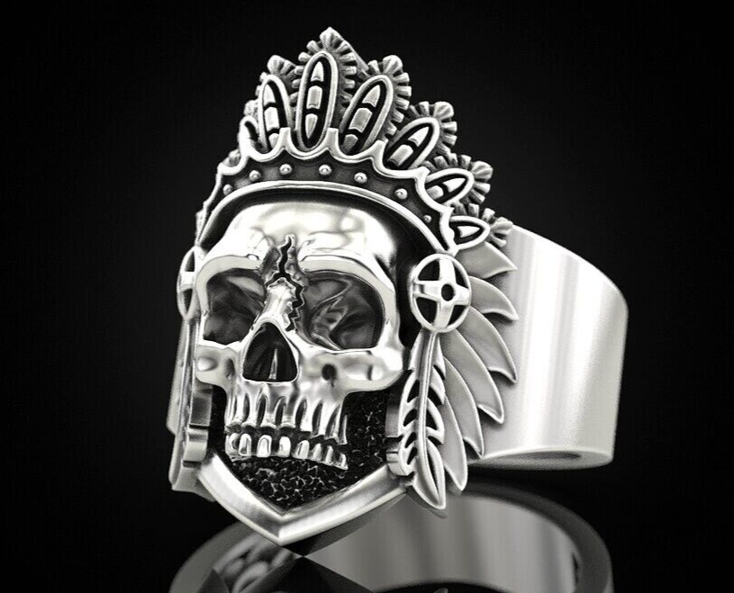 Silver Skull Wings Crown Ring Gothic Royal Biker Skull King Jewelry Ring US5~15