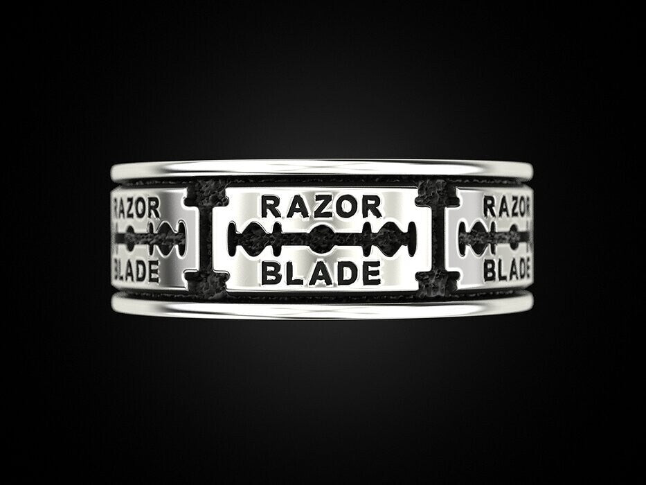 Silver Razor Blade Ring Gothic Punk Biker Style Ring US5~15 Cool Gift for Him