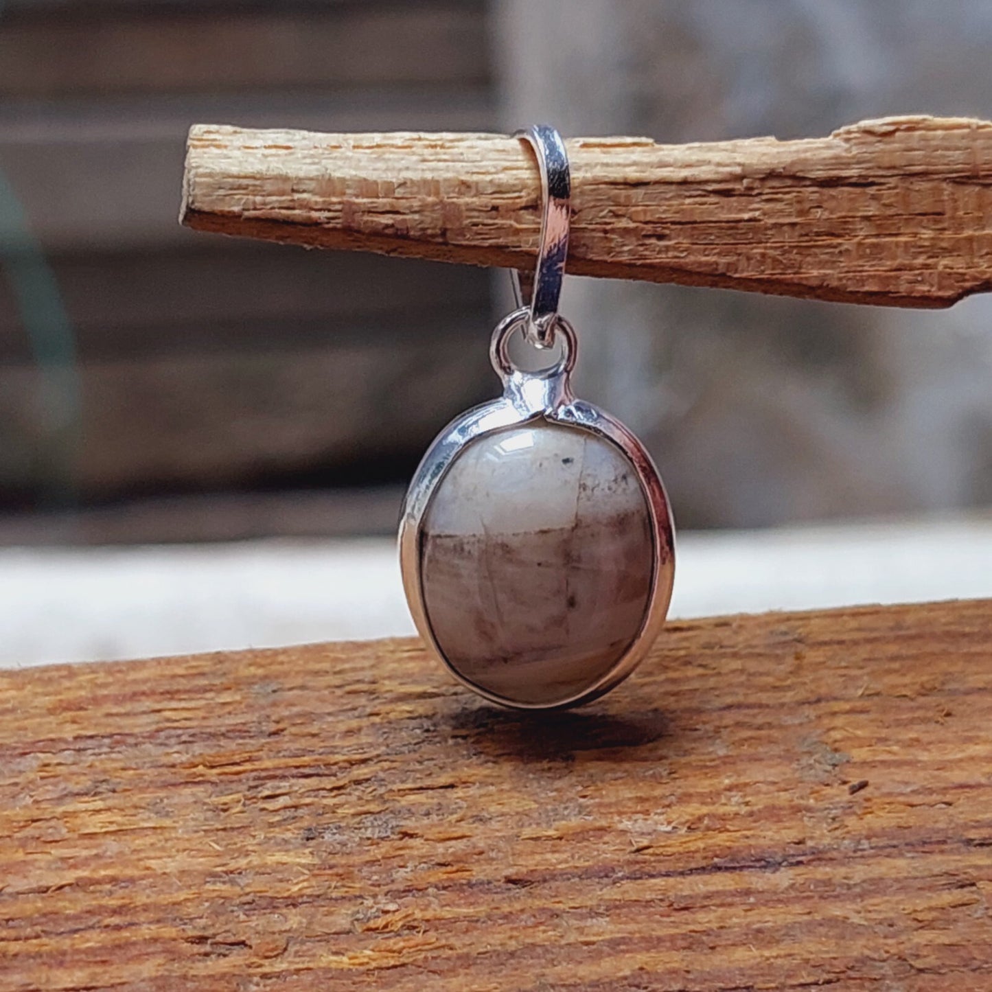 Gray White Agate Pendant Necklace 925 Sterling Silver Pendant Birthday Gift