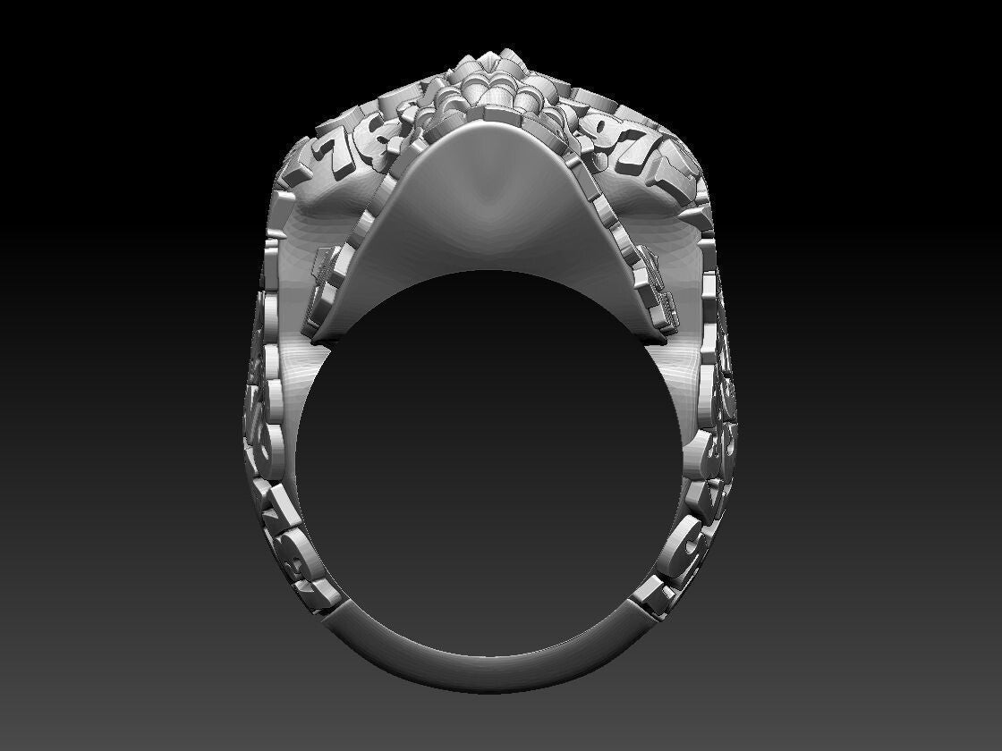 Men's Lucky Good Luck Number Gothic Skull Biker 925 Silver Ring For Men US5~15