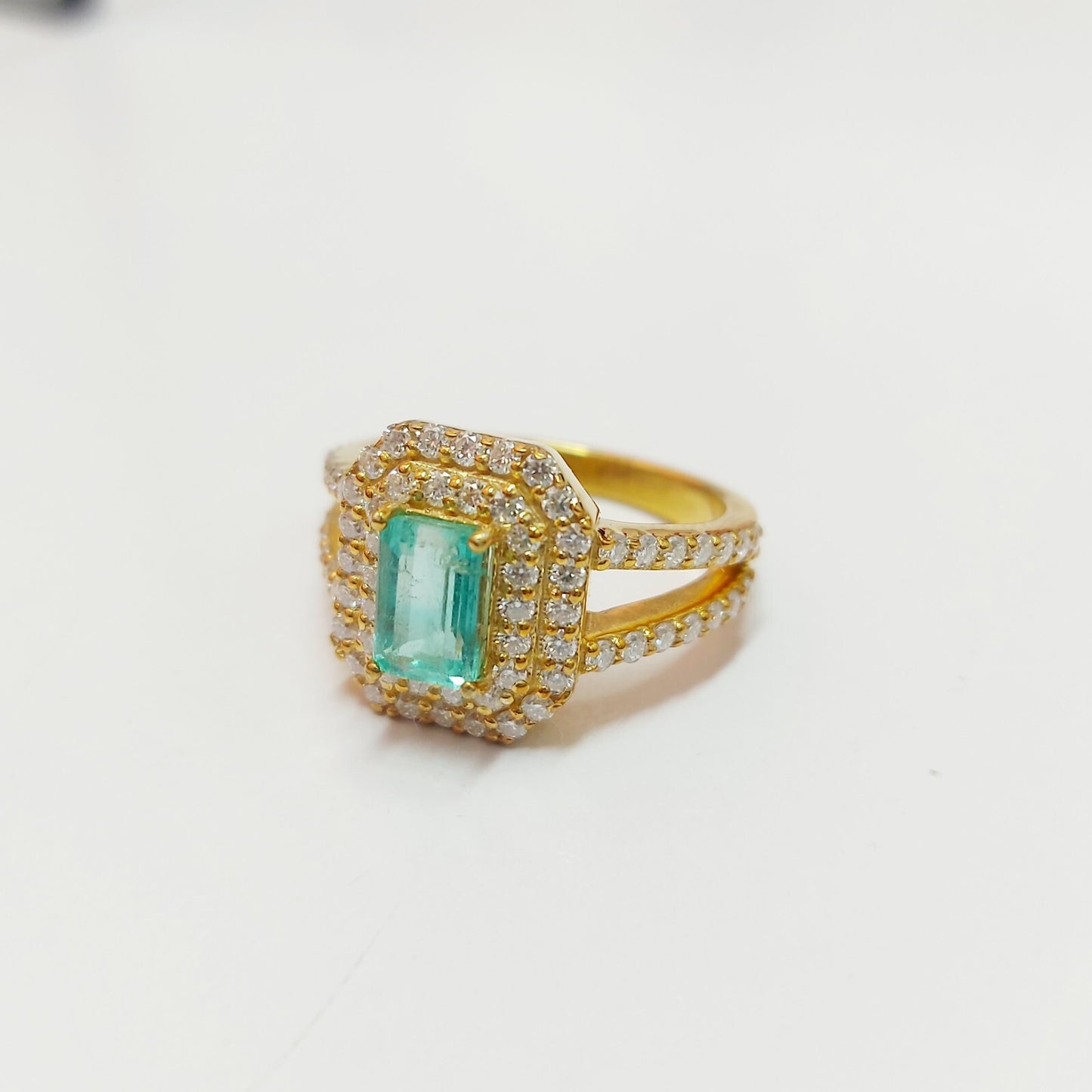925 Silver Emerald Cut Green Emerald CZ Diamond Engagement Wedding Ring US5 ~15