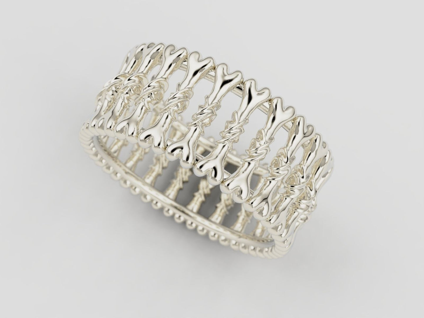 925 Silver Gothic Bone Ring US5~15 Biker Punk Style Band Men Statement Gift Ring