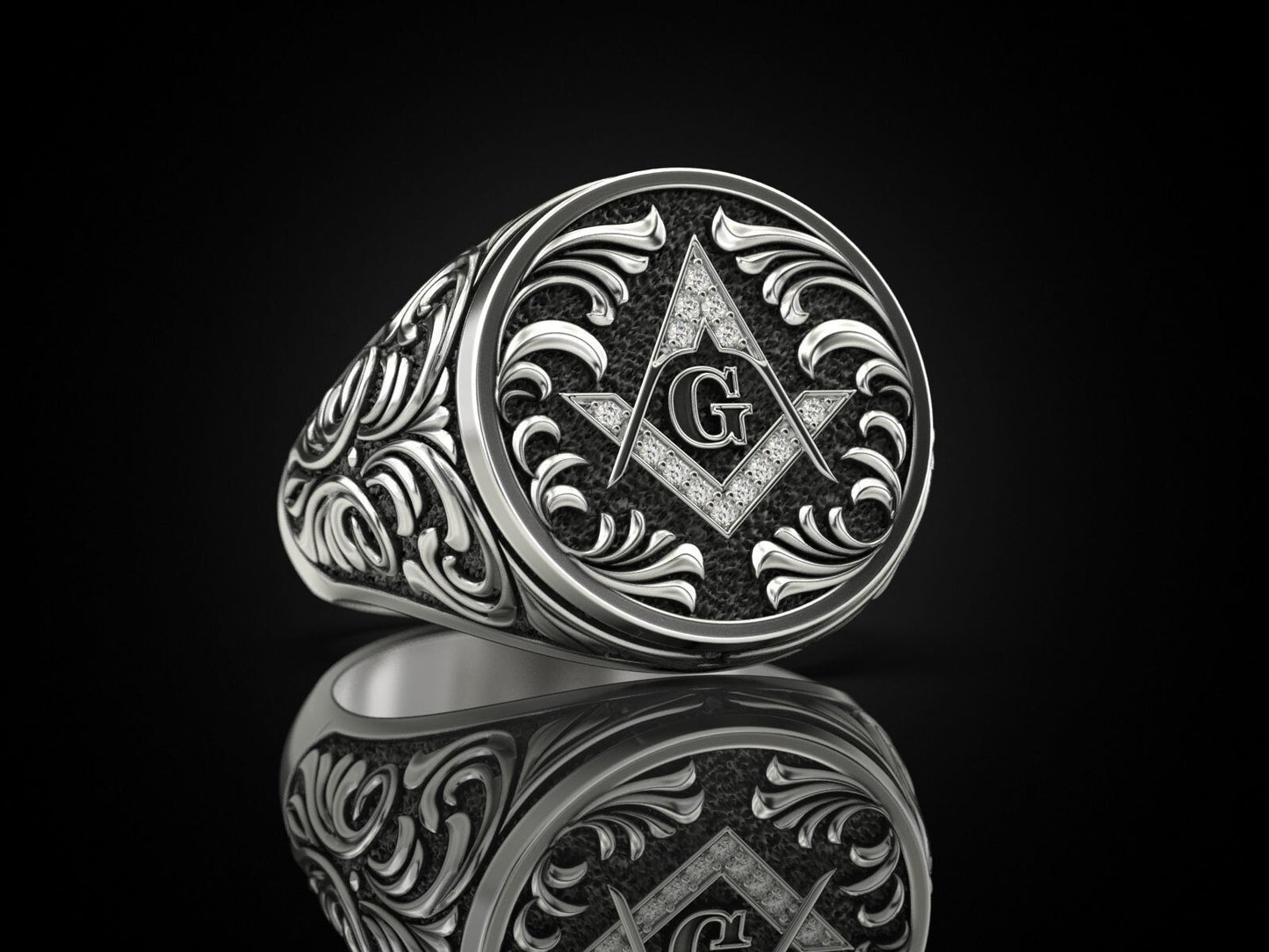 Mason Ring 925 Sterling Silver Freemason Square and Compasses Emblem Ring US7-15