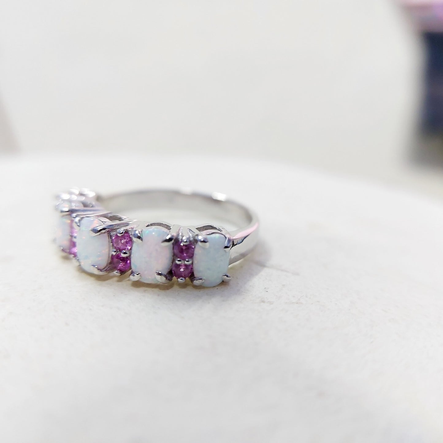 Eternity Opal Ruby Ring Silver Fire Opal Handmade Engagement Gift Ring Us5~15