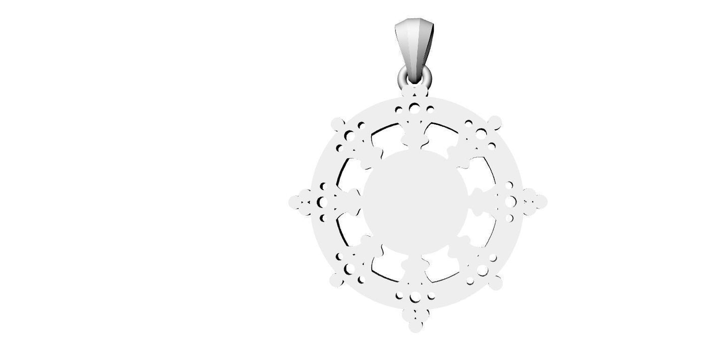 Silver Ship Helm Wheel Charm Pendant Nautical Necklace Handmade Gift Men Women