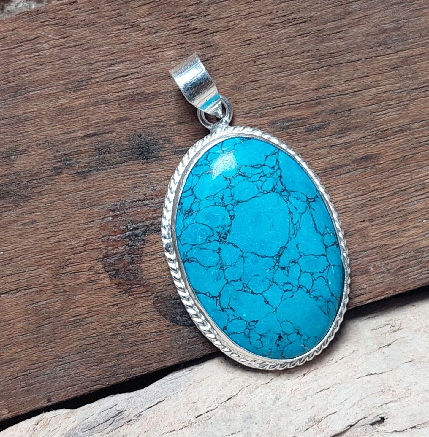 Blue Turquoise Gemstone 925 Sterling Silver Handmade Pendant,Ethni Boho Pendant