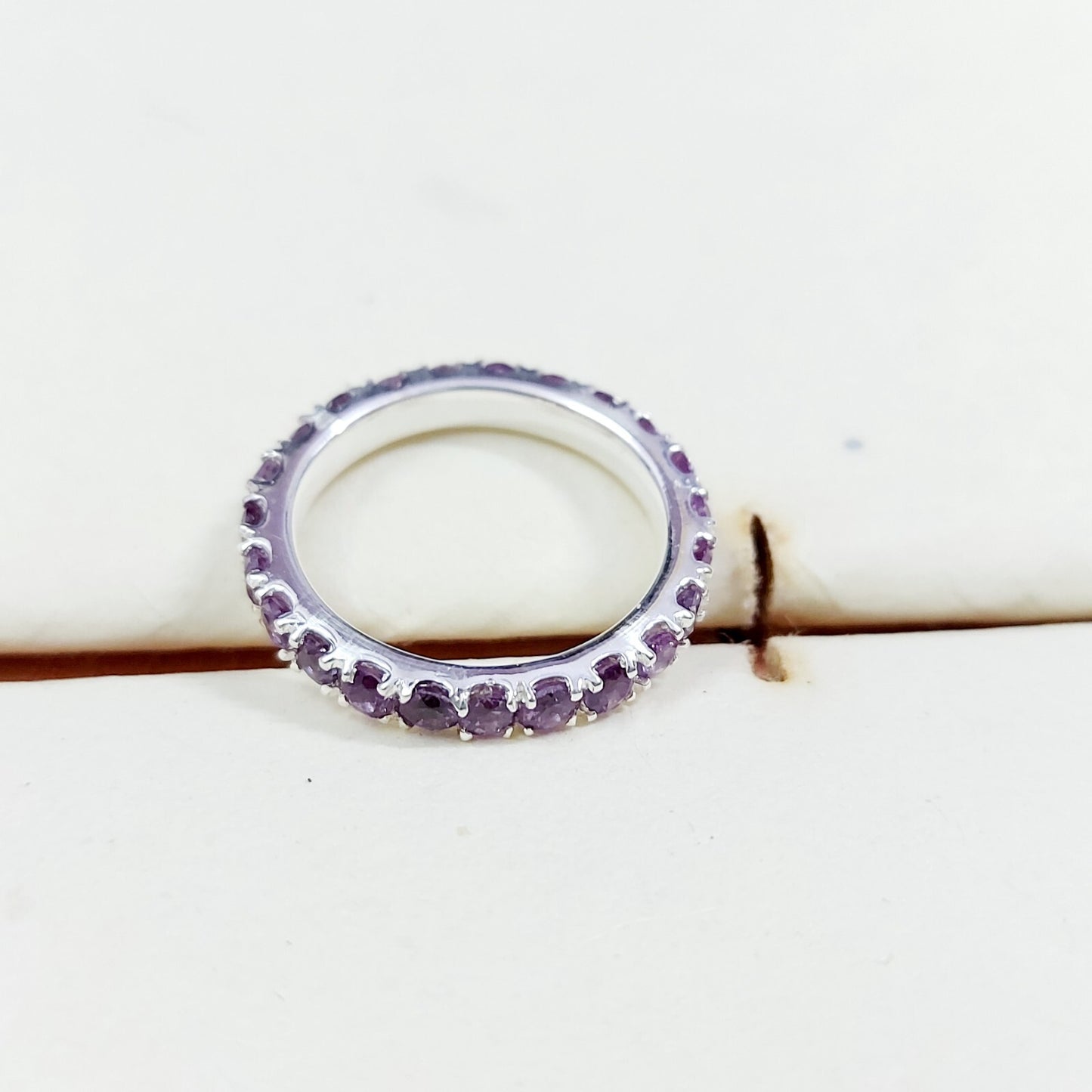 925 Silver Natural Amethyst Eternity Band Ring Wedding Ring Women Gift US5 ~15