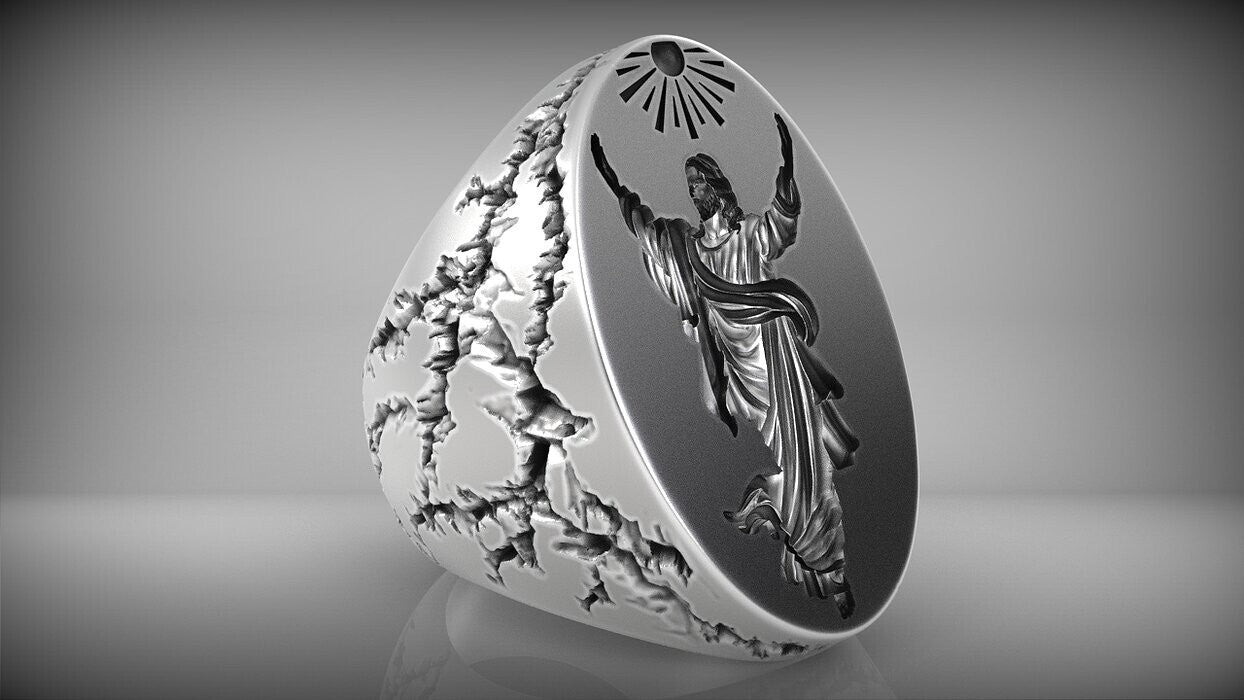 Ascension Jesus Christ Ring 925 Silver Religious Signet Ring US5~15 Faith Gift