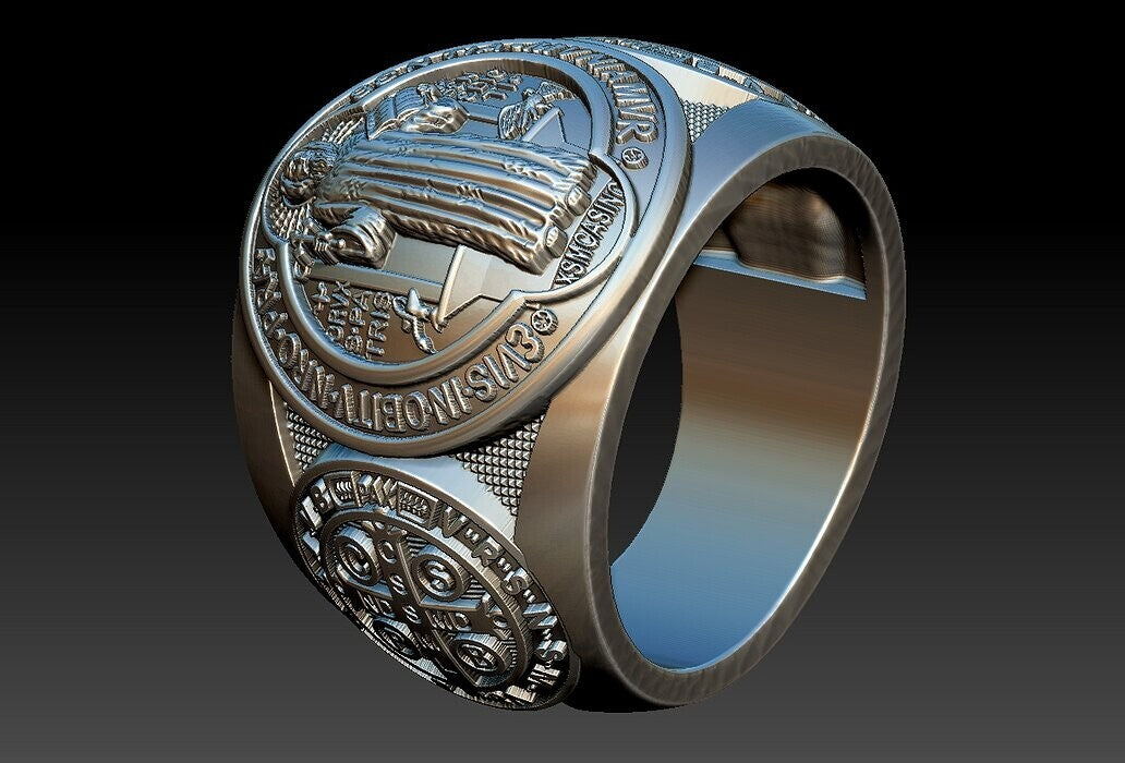 Saint Benedict Cross Ring 925 Silver Christian Signet Ring US5~15 Faith Gift