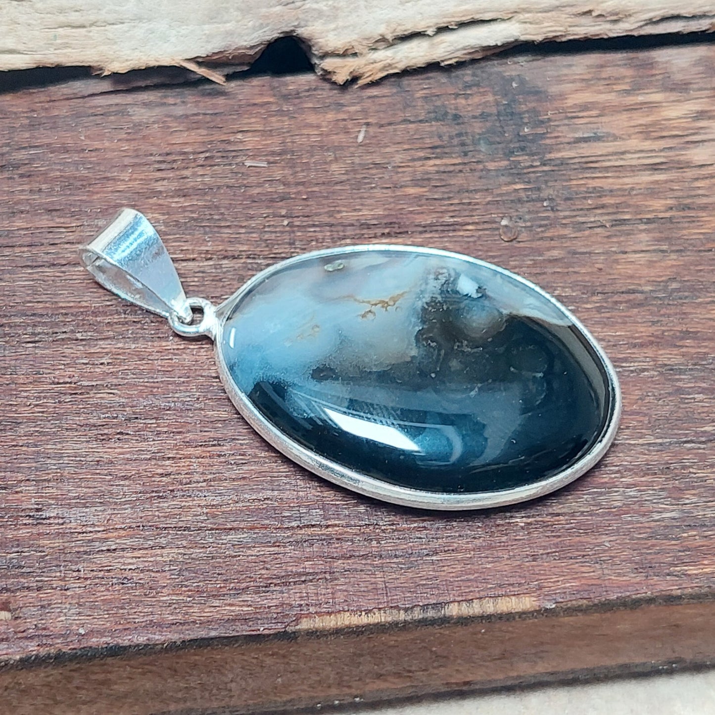 Black Banded Agate Gemstone Pendant 925 Sterling Silver Handmade Pendant Gift