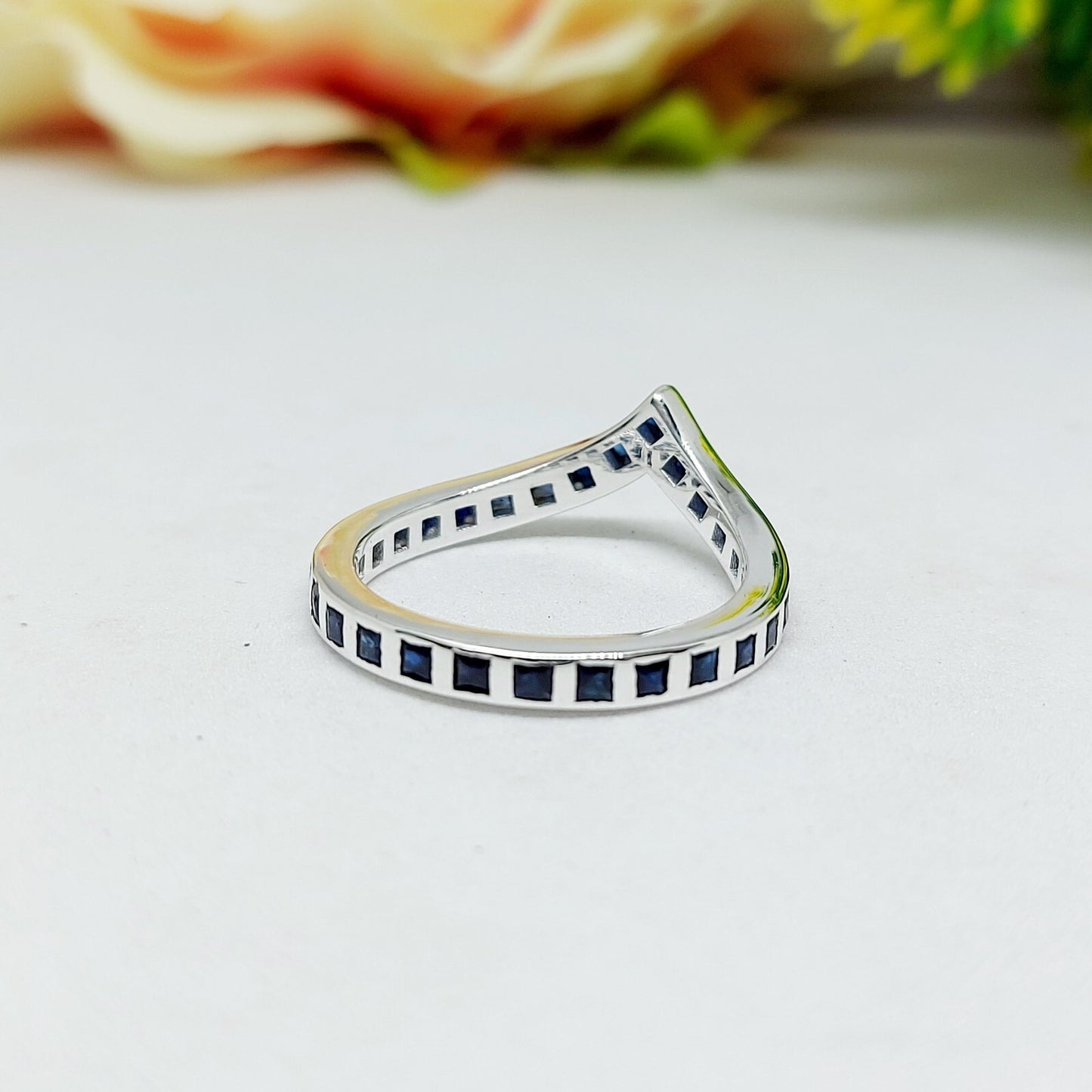 Princess Cut Blue Sapphire Curved Band 925 Sterling Silver Lab Created Ring Band