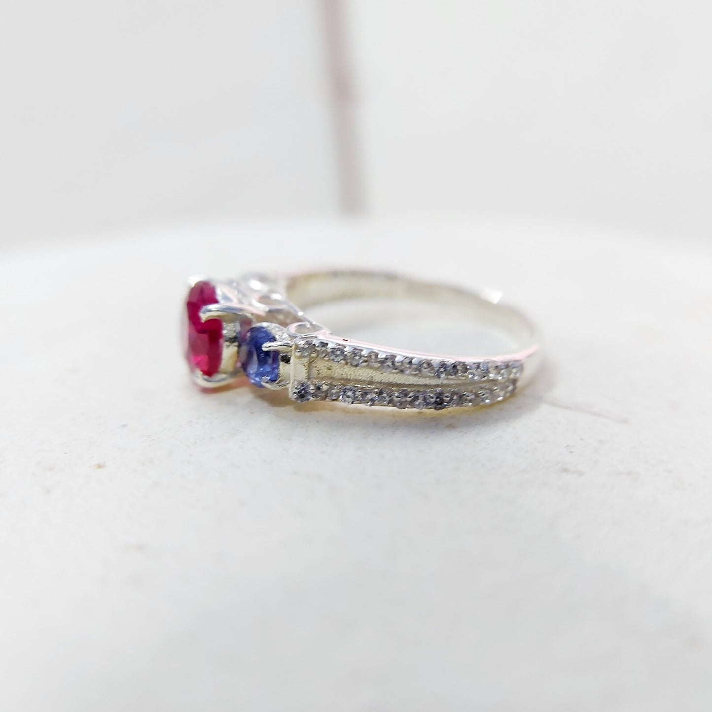 Sapphire and Ruby Wedding Ring Engagement Band 925 Sterling Silver Ring Us5~ 15