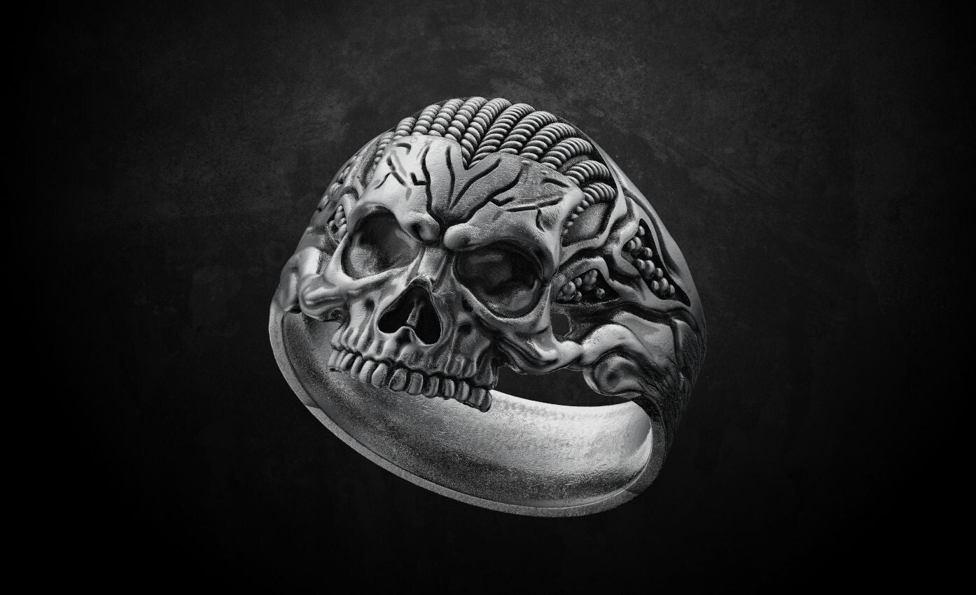 Vintage Silver Skull Rope Biker Gothic Ring US5~15 Bold Punk Retro Biker Ring