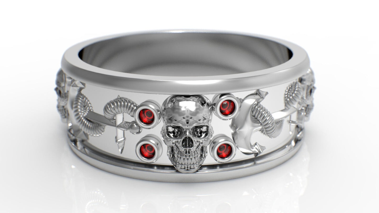 Gothic Anchor Skull Ring US5~15 Simulated Diamond Pirate Biker Wedding Men Band