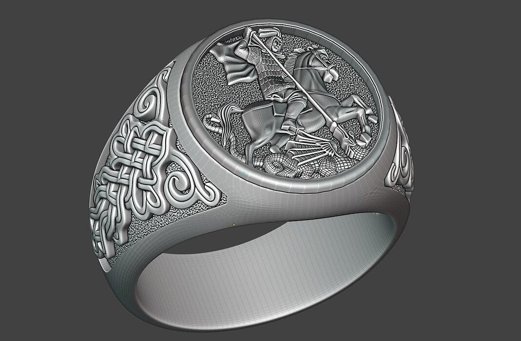 Saint George Dragon Ring 925 Silver Biker Signet Gift Ring US5~15 Faith Design