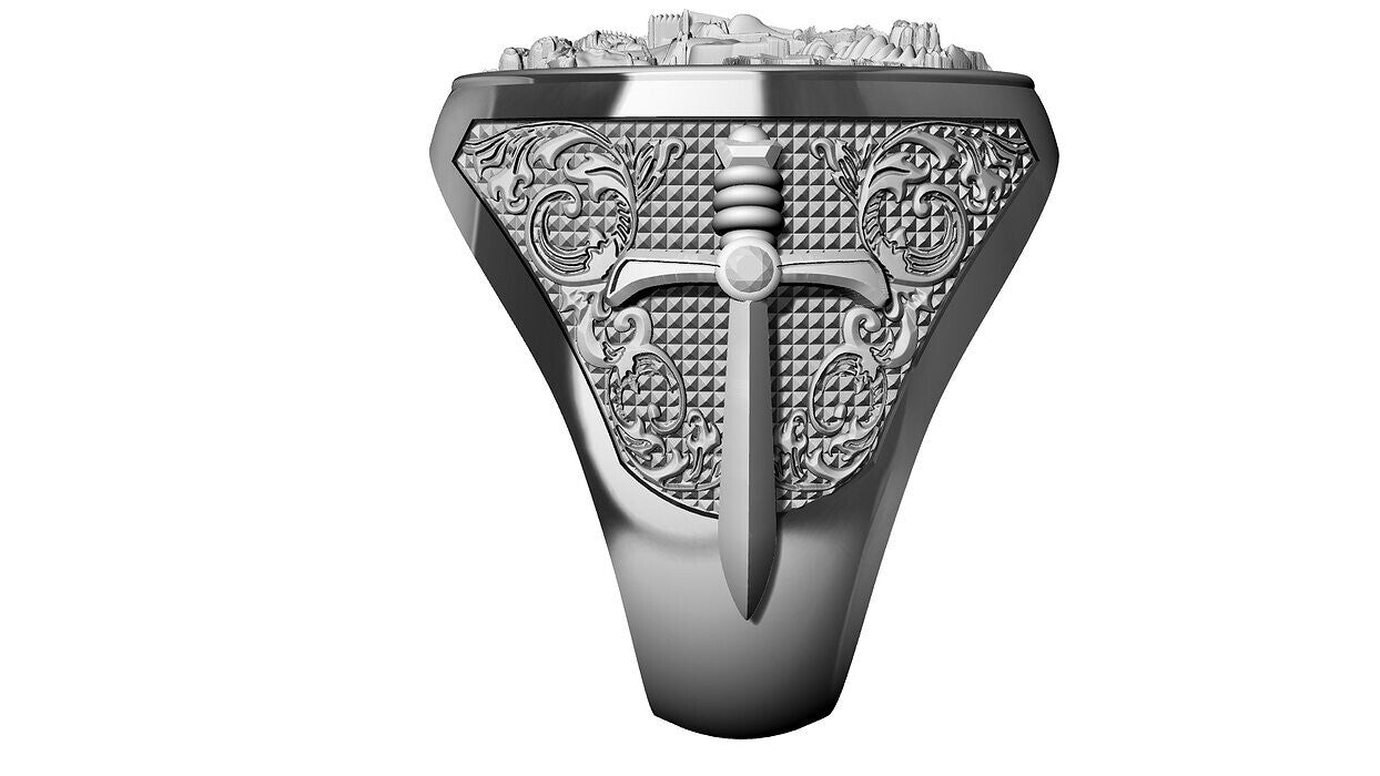 Saint George Cross Dragon Ring 925 Silver Signet Ring US5~15 Gift For Men Women