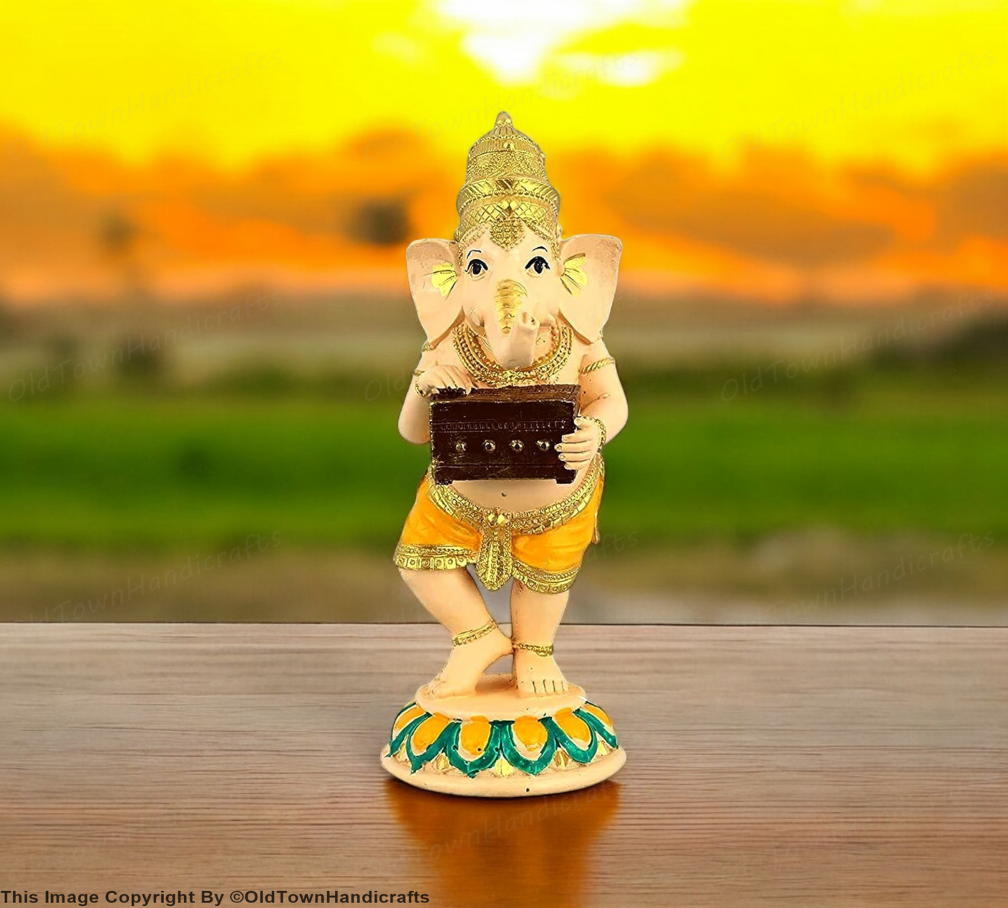 Lord Ganesha Dancing Playing Harmonium Ganesh Figurine Decorative Showpiece