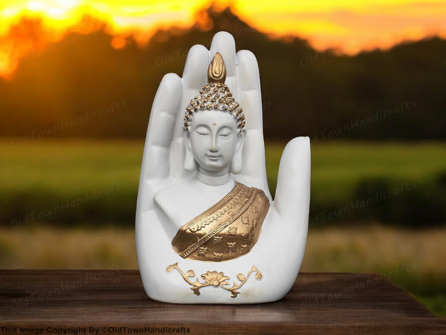 Buddha Statue White Golden Buddha Idol Peaceful Home Decor for Study Living Room