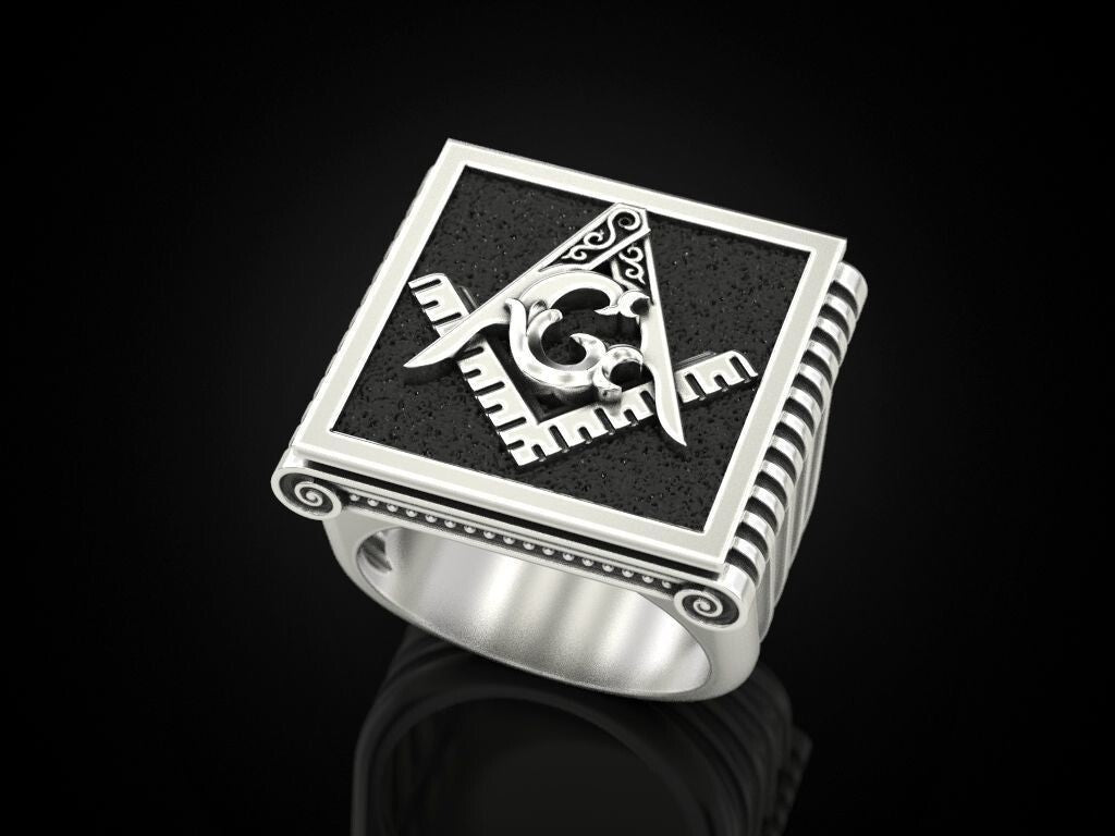 Mason Ring US7-15 Chrome 925 Silver G Symbol Freemason George Washington Style