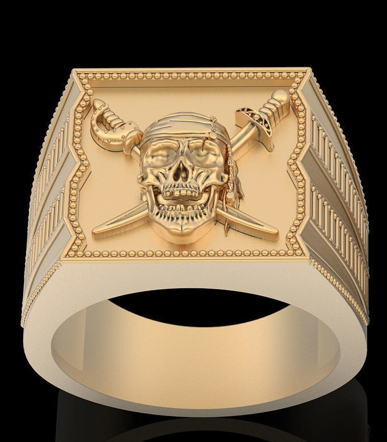 Gothic Pirate Skull Sword Cross Ring Brass Biker Vintage Men Jewelry Gift US5~15