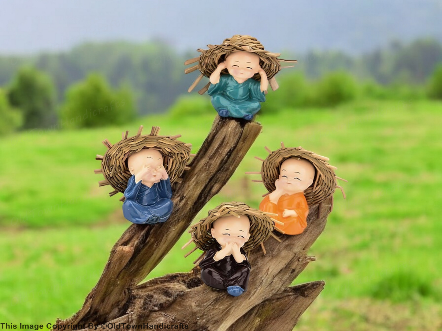 Buddha Set of 4 Baby Hat Monk Buddha Idols | Handcrafted Home Decor & Gift Item