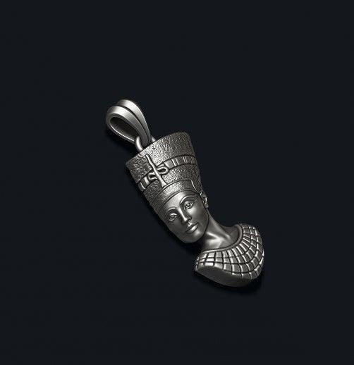 Handmade Sterling Silver Cleopatra Pendant Egyptian Queen Nefertiti Face Charm