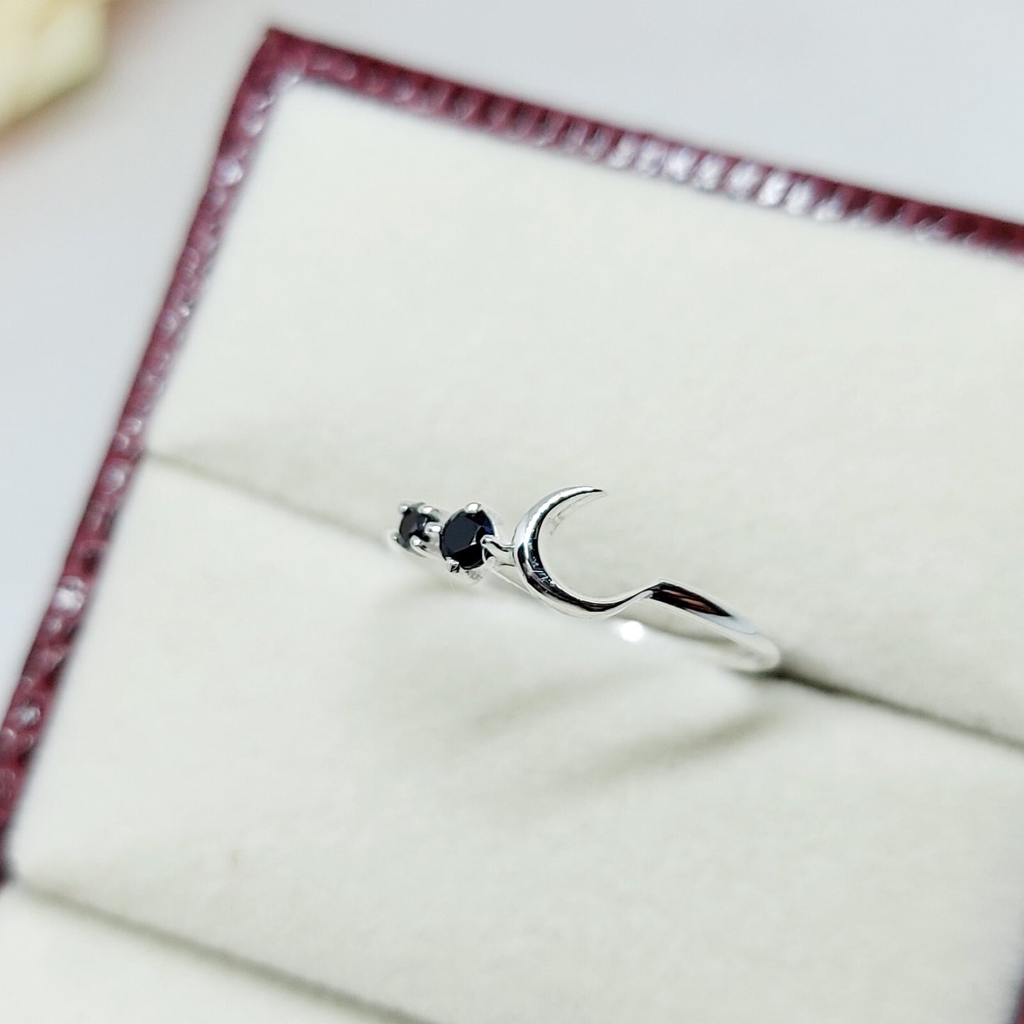 Black Onyx Moon Ring Elegant Handmade Celestial Gift Ring US5~15 Dainty Look