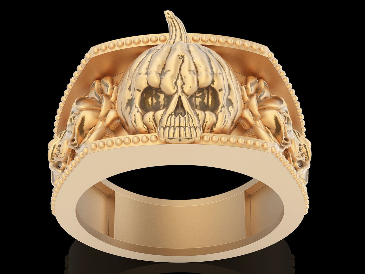 Custom Brass Pumpkin Skull Ring Gothic Jewelry Biker Skull Men and Women Us5~15