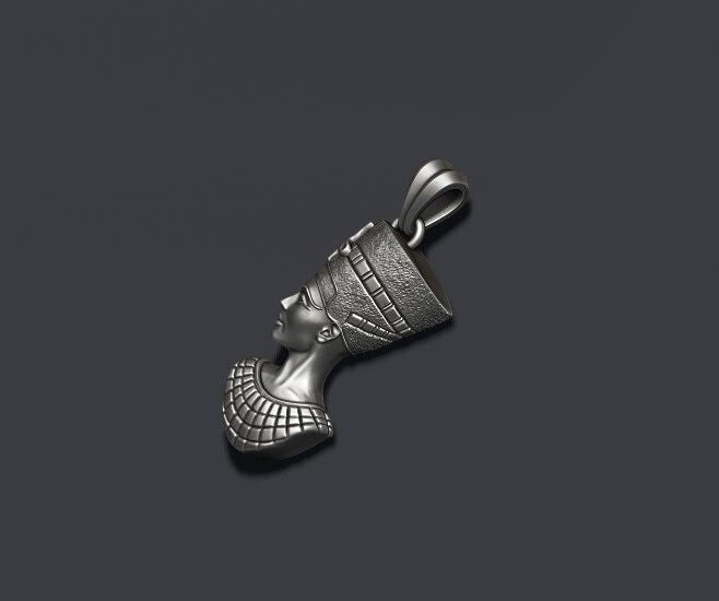 Handmade Sterling Silver Cleopatra Pendant Egyptian Queen Nefertiti Face Charm